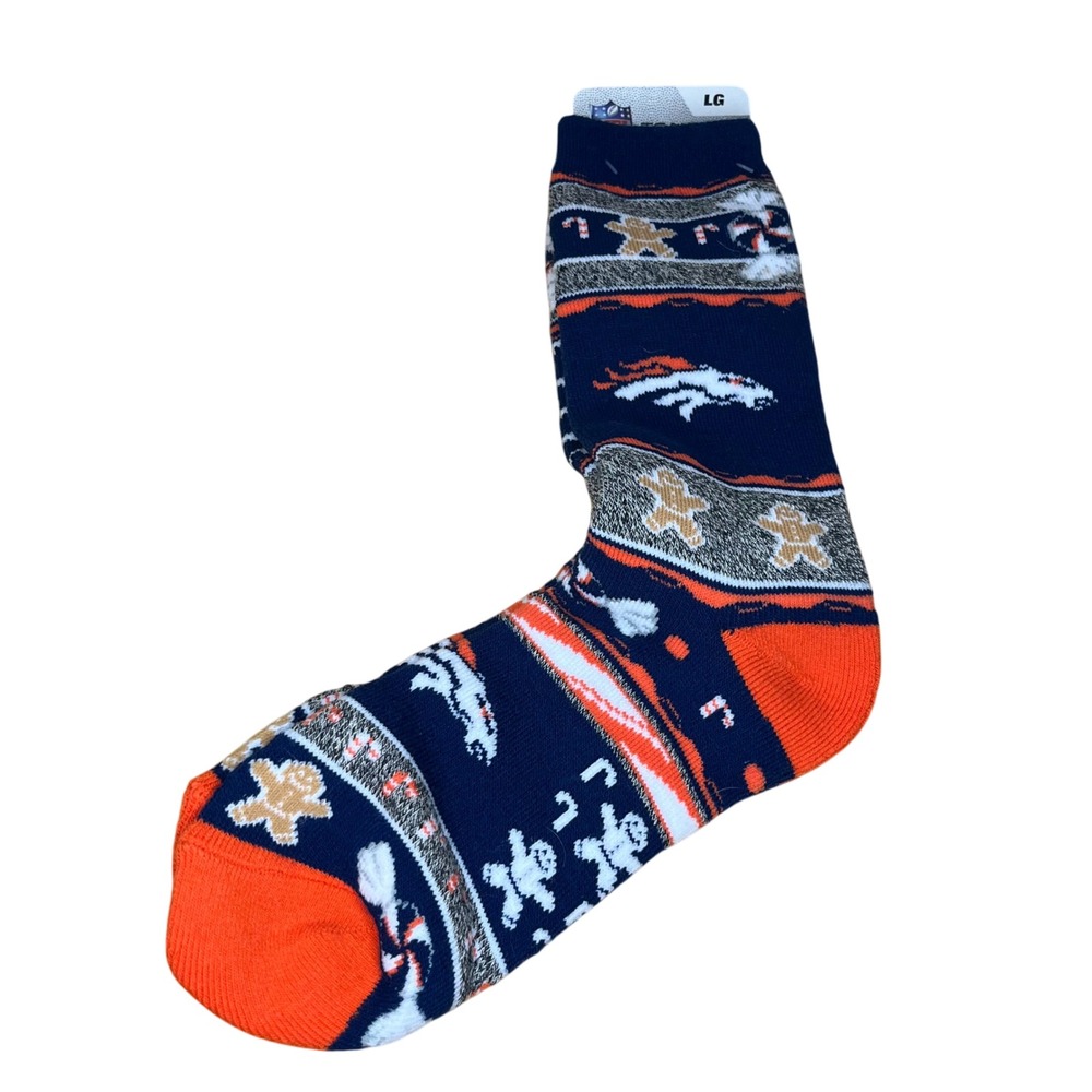 NWT Denver Broncos NFL Christmas Cushioned Socks Mens‎ Size Lg 10-13